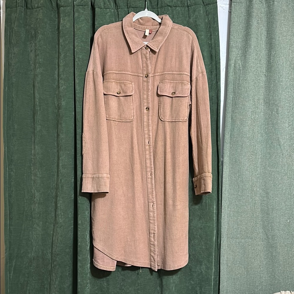 Pilcro Ribbed pinkish/beige button down shirt dress/long shacket